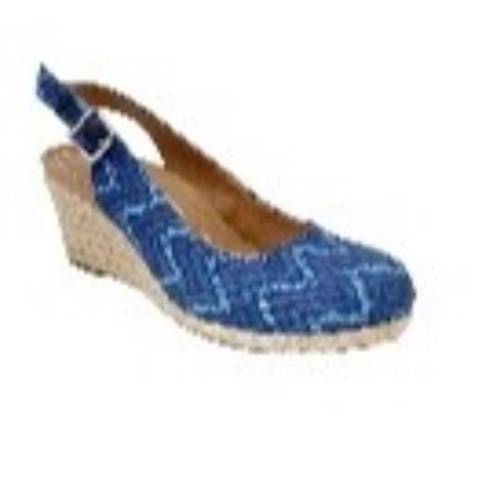 Vionic Coralina Blue Chevron Espadrilles Wedge Sandals Size 7